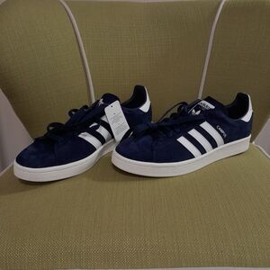 Adidas Men's Dark Blue and White Sneakers